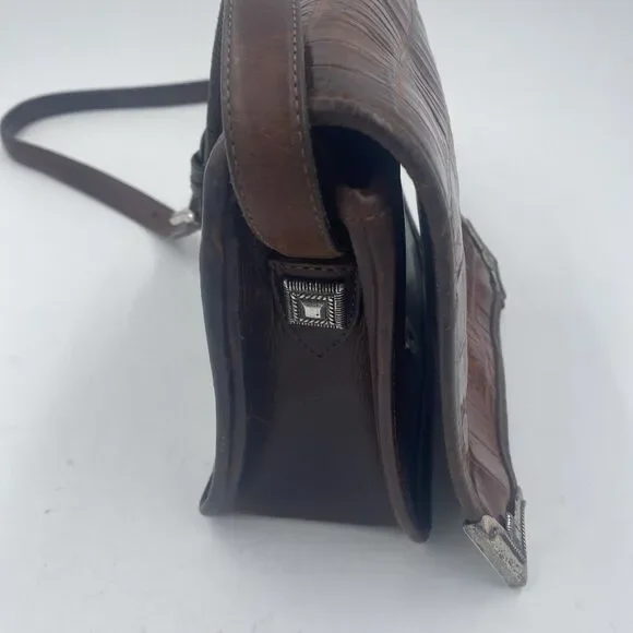 Vintage Brighton Leather Pebbled Brown Croc Embossed Shoulder Bag Purse - Picture 9 of 15